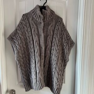 Cozy Gray Cable Knit Sweater Vest/Shawl
